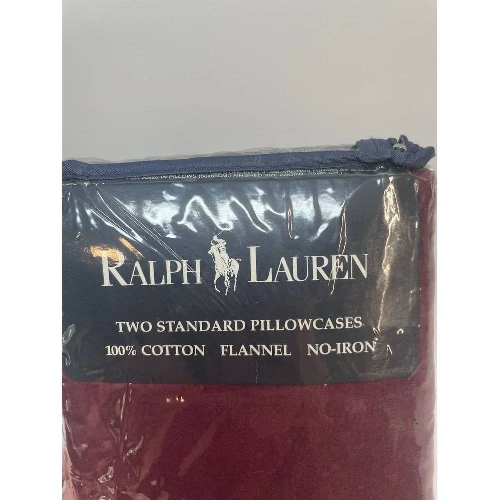 New Ralph Lauren Flannel Standard Pillowcases Solid Burgundy 100% Cotton  NWT!